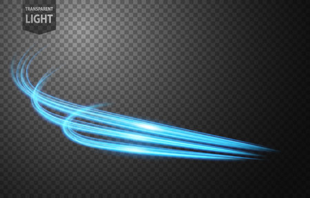Abstract blue wavy line of light with a transparent background, isolated and easy to edit. Vector Illustrationのイラスト素材