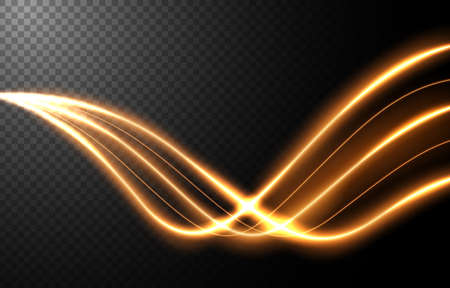 Abstract light speed motion effect, gold light trail. Vector Illustrationのイラスト素材