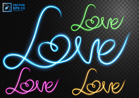 Love Text Light Motion Effect Sets, Isolated on Transparent Pattern, Vector Illustrationのイラスト素材