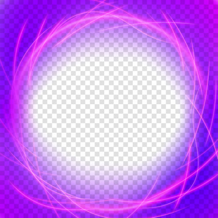 Elegant Purple Light Frame, Wavy Neon Light, Isolated on Transparent Pattern, Vector Illustrationのイラスト素材