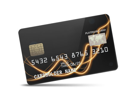 Detailed Glossy Platinum Credit card with Wavy Neon Light Decoration, Isolated on White Background, Vector Illustrationのイラスト素材