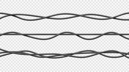 Realistic Electrical Cable, Flexible Insulated Electric Copper Wires, Vector Industrial Electricity Equipment Set, Vector Illustrationのイラスト素材