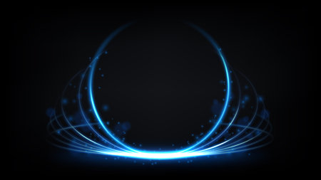 Abstract Blue Circle Light Luxury Effect on Dark Background, Vector Illustrationのイラスト素材