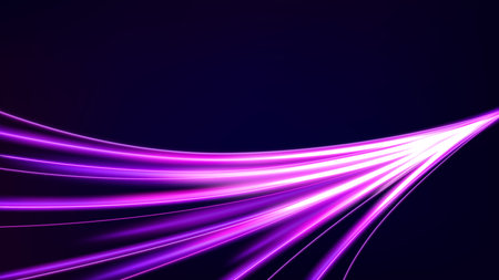 Abstract Multicolor Wavy Line of Light on Dark Background, Vector Illustrationのイラスト素材