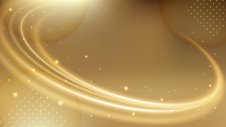 Light Trail Background, Elegant Gold Line Crossing. Widescreen Vector Illustrationのイラスト素材