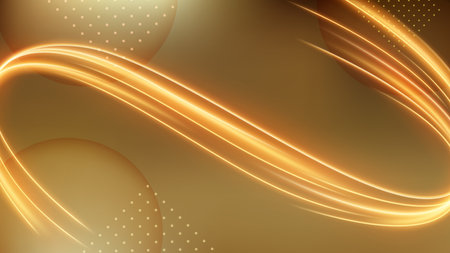 Light Trail Background, Elegant Gold Line Crossing. Widescreen Vector Illustrationのイラスト素材