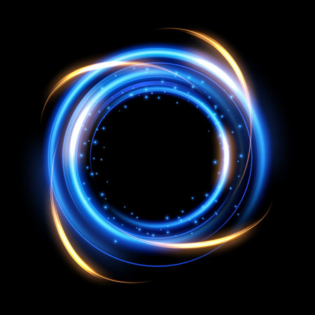Abstract Colorful Luminous Swirling, Isolated on Dark Background, Vector Illustrationのイラスト素材