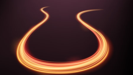 Gold Lights Trails, Long Time Exposure Motion Blur Effect, Vector Illustrationのイラスト素材