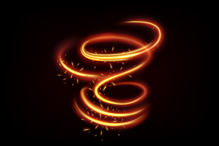 Glowing Fire Vortex, Elegant Gold Swirl, Vector Illustrationのイラスト素材