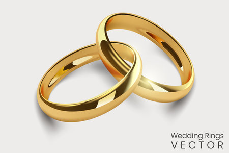 Gold Interlaced Wedding Rings, Realistic Rings, Vector Illustrationのイラスト素材