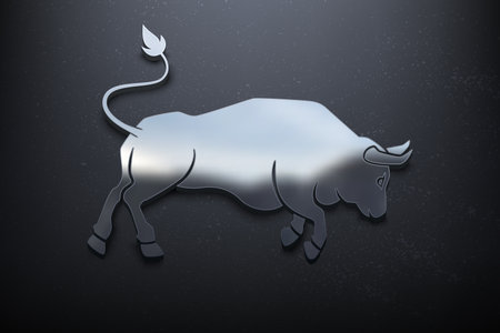 Bull 3D Logo Design, Shiny Mockup Logo with Textured Wall. Realistic Vector, Vector Illustrationのイラスト素材