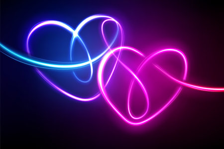 Heart Shape Neon Light Motion Effect, Vector Illustrationのイラスト素材