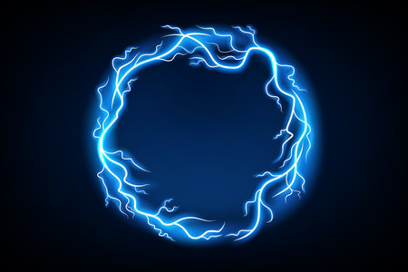 Blue Circle Lightning Ring with Sparks Effect, Vector Illustrationのイラスト素材