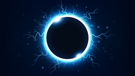 Starlight From Behind The Planet with Lightning Strikes, Vector Illustrationのイラスト素材