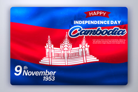 Happy Independence Day of Cambodia with Waving Flag Background, Vector Illustrationのイラスト素材