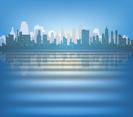 Abstract day with silhouette of city.のイラスト素材