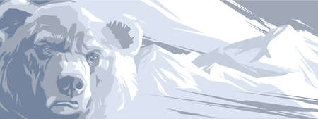Angry bear on background of snow mountainsのイラスト素材