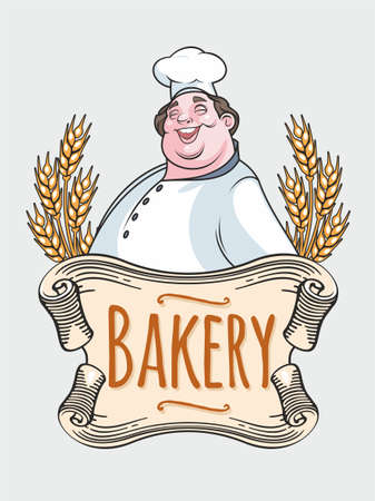 Isolated image of chef baker label on a white backgroundのイラスト素材