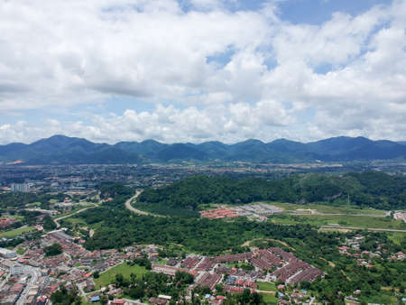Aerial Photo - Bird's eye view of the town of Ipoh, the capital city of the state of Perak, Malaysia and also the third largest city in the country.の写真素材