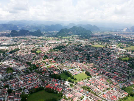 Aerial Photo - Bird's eye view of the town of Ipoh, the capital city of the state of Perak, Malaysia and also the third largest city in the country.の写真素材