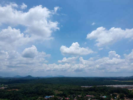 Aerial Photo - Bird's eye view of the village with the beautiful sky and sunrise moment.の写真素材