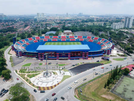 Aerial Photo - Bird's eye view of the Tan Sri Dato' Haji Hassan Yunos Stadium, also simply known as Larkin Stadium, is a multi-purpose stadium in Larkin, Johor Bahru, Johor, Malaysiaのeditorial素材