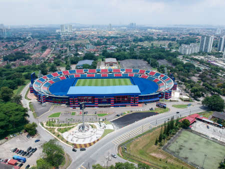 Aerial Photo - Bird's eye view of the Tan Sri Dato' Haji Hassan Yunos Stadium, also simply known as Larkin Stadium, is a multi-purpose stadium in Larkin, Johor Bahru, Johor, Malaysiaのeditorial素材