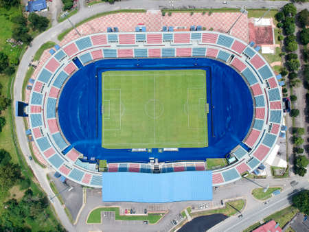 Aerial Photo - Bird's eye view of the Tan Sri Dato' Haji Hassan Yunos Stadium, also simply known as Larkin Stadium, is a multi-purpose stadium in Larkin, Johor Bahru, Johor, Malaysiaのeditorial素材