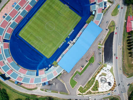 Aerial Photo - Bird's eye view of the Tan Sri Dato' Haji Hassan Yunos Stadium, also simply known as Larkin Stadium, is a multi-purpose stadium in Larkin, Johor Bahru, Johor, Malaysiaのeditorial素材