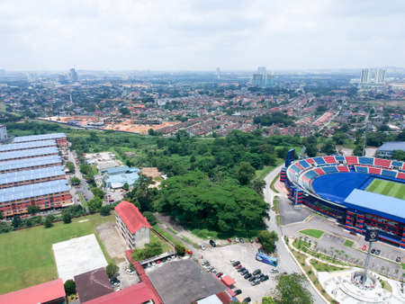 Aerial Photo - Bird's eye view of the Tan Sri Dato' Haji Hassan Yunos Stadium, also simply known as Larkin Stadium, is a multi-purpose stadium in Larkin, Johor Bahru, Johor, Malaysiaのeditorial素材