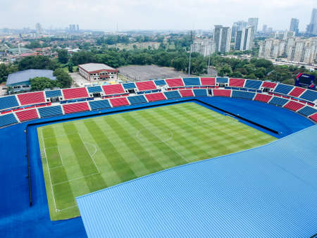 Aerial Photo - Bird's eye view of the Tan Sri Dato' Haji Hassan Yunos Stadium, also simply known as Larkin Stadium, is a multi-purpose stadium in Larkin, Johor Bahru, Johor, Malaysiaのeditorial素材