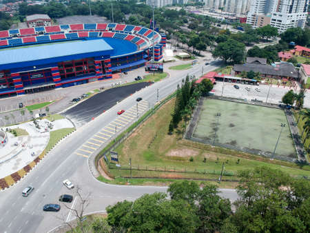 Aerial Photo - Bird's eye view of the Tan Sri Dato' Haji Hassan Yunos Stadium, also simply known as Larkin Stadium, is a multi-purpose stadium in Larkin, Johor Bahru, Johor, Malaysiaのeditorial素材