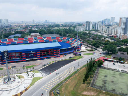 Aerial Photo - Bird's eye view of the Tan Sri Dato' Haji Hassan Yunos Stadium, also simply known as Larkin Stadium, is a multi-purpose stadium in Larkin, Johor Bahru, Johor, Malaysiaのeditorial素材