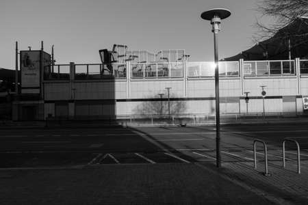 BARCELONA,SPAIN - February 26,2017: Shot of Plaça de Catalunya street  in Barcelona, Spain. This image may contain noise ,blurry clouds due to long exposure, soft focus and poor lighting.のeditorial素材