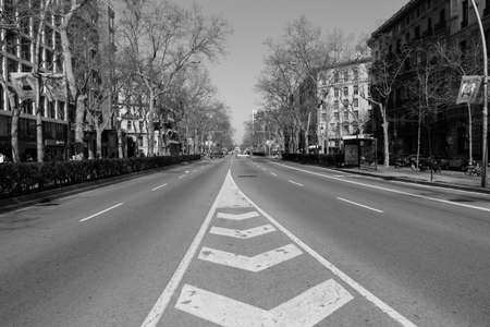 BARCELONA,SPAIN - February 26,2017: Shot of Plaça de Catalunya street  in Barcelona, Spain. This image may contain noise ,blurry clouds due to long exposure, soft focus and poor lighting.のeditorial素材
