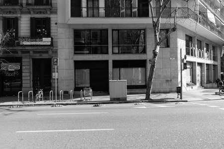 BARCELONA,SPAIN - February 26,2017: Shot of Plaça de Catalunya street  in Barcelona, Spain. This image may contain noise ,blurry clouds due to long exposure, soft focus and poor lighting.のeditorial素材