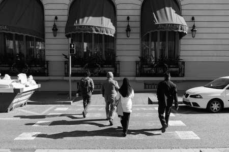 BARCELONA,SPAIN - February 26,2017: Shot of Plaça de Catalunya street  in Barcelona, Spain. This image may contain noise ,blurry clouds due to long exposure, soft focus and poor lighting.のeditorial素材