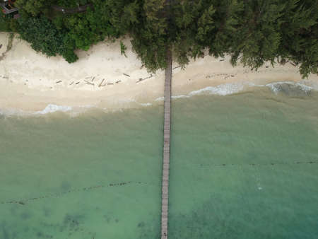 Top view of Manukan Island jetty of Sabah  Malaysia. Clear green ocean. Manukan Island is the most visited island in Sabah.の写真素材