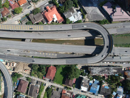 Kuala Lumpur, Malaysia - 4 February 2018: Beautiful and dramatic top view of AKLEH Highway in Kuala...