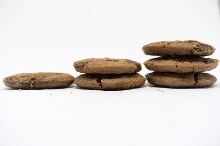 Chocolate cookies on a white backgroundの写真素材