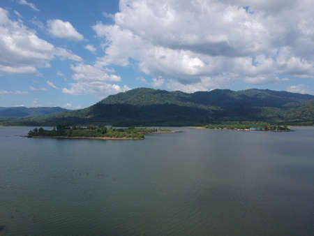 Dramatic and beautiful aerial view Lake of Beris or "Tasik Beris" during morning at Sik, Kedah, Malaysiaの写真素材