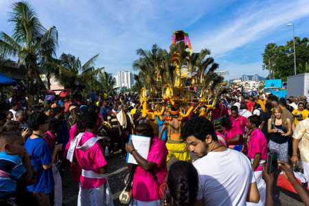 BATU CAVES, MALAYSIA - January 21, 2019: A celebration and devotee carrying kavadi preparing for...