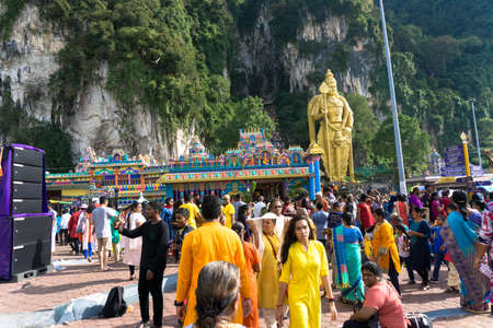 BATU CAVES, MALAYSIA - January 21, 2019: A celebration and devotee carrying kavadi preparing for ceremony prayers blessings during Thaipusam festival.のeditorial素材