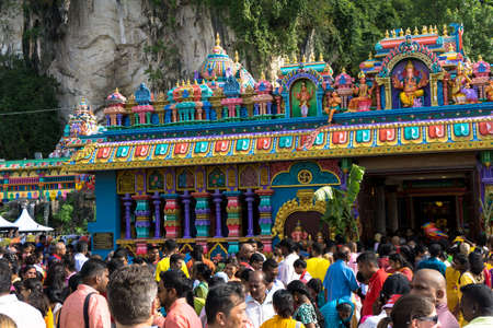 BATU CAVES, MALAYSIA - January 21, 2019: A celebration and devotee carrying kavadi preparing for ceremony prayers blessings during Thaipusam festival.のeditorial素材