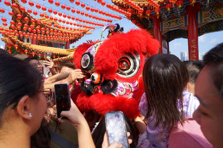 Kuala Lumpur, Malaysia - February 5, 2019: Beautiful Lion Dance during Chinese New Year celebration...