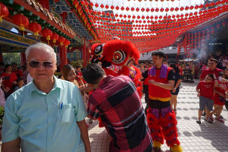 Kuala Lumpur, Malaysia - February 5, 2019: Beautiful Lion Dance during Chinese New Year celebration in Thean Hou Temple.のeditorial素材
