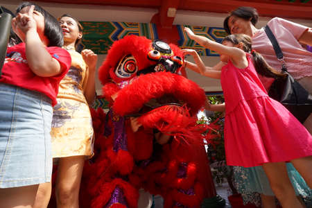 Kuala Lumpur, Malaysia - February 5, 2019: Beautiful Lion Dance during Chinese New Year celebration in Thean Hou Temple.のeditorial素材