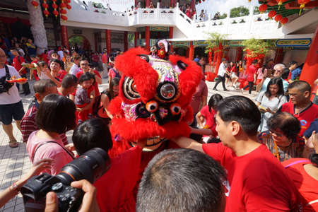 Kuala Lumpur, Malaysia - February 5, 2019: Beautiful Lion Dance during Chinese New Year celebration in Thean Hou Temple.のeditorial素材