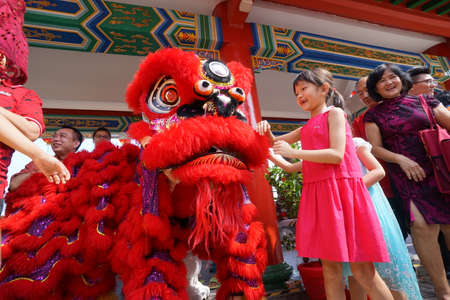 Kuala Lumpur, Malaysia - February 5, 2019: Beautiful Lion Dance during Chinese New Year celebration in Thean Hou Temple.のeditorial素材