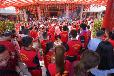 Kuala Lumpur, Malaysia - February 5, 2019: Beautiful Lion Dance during Chinese New Year celebration in Thean Hou Temple.のeditorial素材